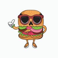 cartone animato personaggio hamburger con occhiali da sole vettore grafico illustrazione