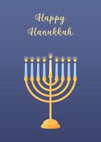 hanukkah saluto carta. vettore illustrazione con tradizionale ebraico religioso vacanza simbolo chanukiah candela titolare. menorah con ardente candele. verticale cartolina