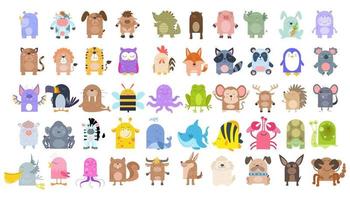un' collezione di carino animale cartoni animati adatto per compleanno carte o inviti vettore