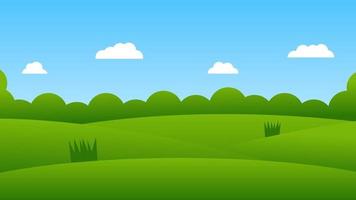 scena del fumetto del paesaggio con le colline verdi e la nuvola bianca nella priorità bassa del cielo blu di estate vettore