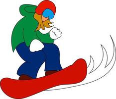 snowboarder con rosso asse, illustrazione, vettore su bianca sfondo.