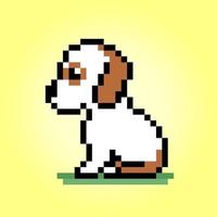Cucciolo seduto a 8 bit pixel. animali per giochi di risorse nelle illustrazioni vettoriali. schema punto croce. vettore