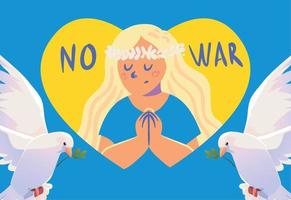 Ucraina no guerra, ragazza preghiere vettore