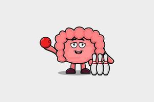 carino cartone animato intestino personaggio giocando bowling vettore