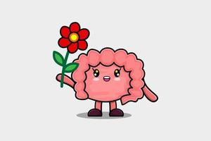 carino cartone animato intestino personaggio hold rosso fiore vettore