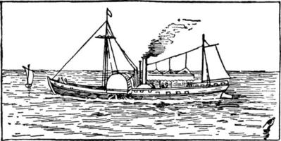 primo vapore barca, Vintage ▾ illustrazione. vettore