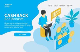 illustrazione di in linea lavoratore ottenere cashback adatto per atterraggio pagina, volantini, infografica, e altro grafico relazionato asset-vettore vettore