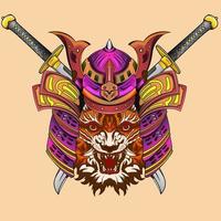 giapponese samurai tigre cavaliere testa opera d'arte illustrazione e t camicia design samurai tigre casco ispirato di giapponese disegno stile vettore