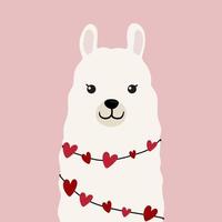 carino lama illustrazione su rosa sfondo con cuori nel cartone animato piatto stile. alpaca nel amore vettore illustrazione per stampe, tessile, saluto carte, manifesti eccetera. vettore illustrazione