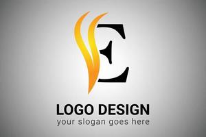 lettera e logo design con giallo e arancia elegante minimalista ala. creativo e lettera swoosh icona vettore illustrazione. e lettera logo design con fuoco fiamme e arancia swoosh vettore illustrazione.
