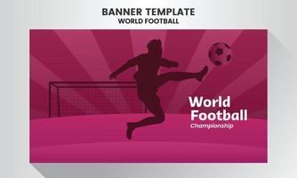 giocatore calcio tiro silhouette bandiera sfondo mondo calcio campionato viola tema vettore