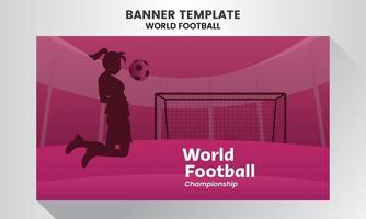 giovane ragazza giocatore calcio silhouette bandiera sfondo mondo calcio campionato vettore