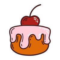 carino appetitoso dolce ciliegia torta nel scarabocchio stile con tratteggio su bianca sfondo, un' mano disegnato vettore scarabocchio illustrazione