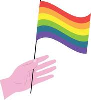 umano mano Tenere lgbt bandiera con bianca sfondo, arcobaleno vettore illustrazione, lgbt orgoglio concetto.
