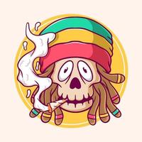 dreadlocks cranio Fumo erba, divertente cranio mano disegnato vettore