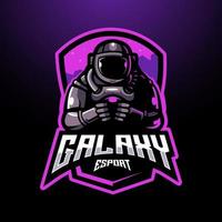 astronauta galassia esport portafortuna logo design illustrazione vettore per squadra gioco