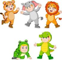 collezione bambini indossare carino selvaggio animale costumi vettore