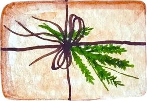 acquerello mano disegnato Natale mestiere regalo scatola decorato con Natale albero rami vettore
