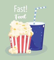 fast food, pop corn e soda vettore