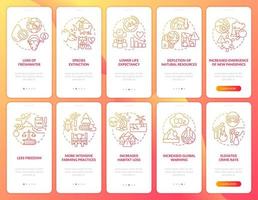 umano sovrappopolazione rosso pendenza onboarding mobile App schermo impostare. Procedura dettagliata 5 passaggi grafico Istruzioni con lineare concetti. ui, ux, gui modello. vettore