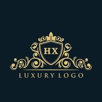 lettera hx logo con lusso oro scudo. eleganza logo vettore modello.