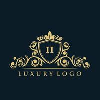 lettera ii logo con lusso oro scudo. eleganza logo vettore modello.