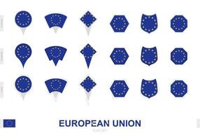 collezione di il europeo unione bandiera nel diverso forme e con tre diverso effetti. vettore