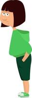 ragazza con corto capelli indossare un' verde felpa, illustrazione, vettore su un' bianca sfondo.