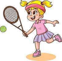 vettore illustrazione di contento carino ragazzo giocando tennis
