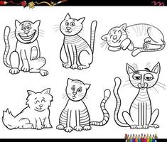 cartone animato gatti animale personaggi impostato colorazione pagina vettore