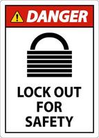 Pericolo serratura su etichetta cartello su bianca sfondo vettore