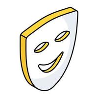 contento viso maschera, Teatro maschera icona vettore