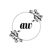 iniziale aw logo monogramma lettera femminile eleganza vettore