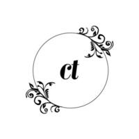 iniziale ct logo monogramma lettera femminile eleganza vettore