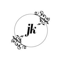 iniziale jk logo monogramma lettera femminile eleganza vettore