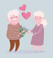 nonno e nonna con fiori vettore