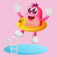 carino rosa mostro nuoto con indossare gomma da cancellare anatra tubo vettore