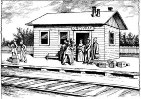 treno stazione, Vintage ▾ illustrazione. vettore