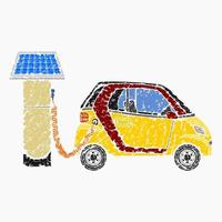 modificabile lato Visualizza solare energia elettrico auto ricarica vettore illustrazione nel spazzola colpi stile per futuristico eco-friendly veicolo e verde vita o rinnovabile energia campagna