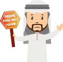 arabo uomini con 404 errore cartello, illustrazione, vettore su bianca sfondo.