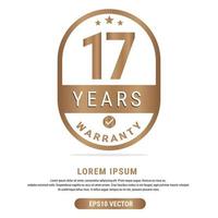 17 anno garanzia vettore arte illustrazione nel oro colore con fantastico font e bianca sfondo. eps10 vettore