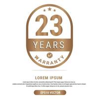 23 anno garanzia vettore arte illustrazione nel oro colore con fantastico font e bianca sfondo. eps10 vettore