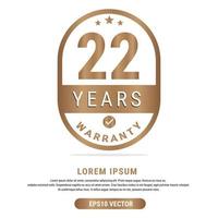 22 anno garanzia vettore arte illustrazione nel oro colore con fantastico font e bianca sfondo. eps10 vettore