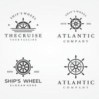 crociera nave timone logo modello design con retrò onde, corde e ancore. logo per attività commerciale, marinai, andare in barca. vettore