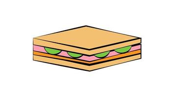 Sandwich con Riempimento su un' bianca sfondo, vettore illustrazione. appetitoso Sandwich con carne, salsiccia, formaggio e erbe aromatiche. Riempimento su bianca pane. veloce cibo merenda. veloce cibo