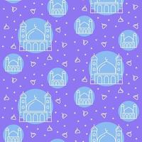 islamico modello icona moschea Torre cupola religioso stella Luna arti decorazione con pieno colore sfondo blu tema piatto stile. vettore