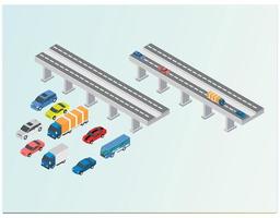 città traffico strada isometrico 3d vettore illustrazione di traffico luci, mezzi di trasporto direzione segni. isometrico costruttore icona isolato a partire dal città panca, autobus fermare e ponte o incrocio marcatura