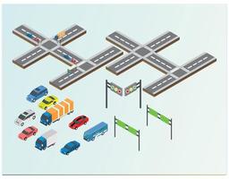 città traffico strada isometrico 3d vettore illustrazione di traffico luci, mezzi di trasporto direzione segni. isometrico costruttore icona isolato a partire dal città panca, autobus fermare e ponte o incrocio marcatura