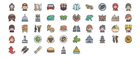 collezione di icone relazionato per Indonesia, Compreso icone piace bajaj auto, barong maschera, Komodo, pollo e di più. vettore illustrazioni, pixel Perfetto impostato