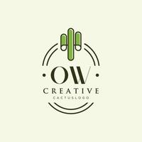 ow iniziale lettera verde cactus logo vettore
